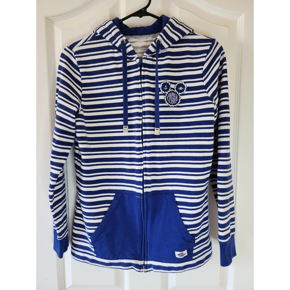 Disney Cruise Line Minnie Mouse Striped Zip Up Hoodie Blue White Women M